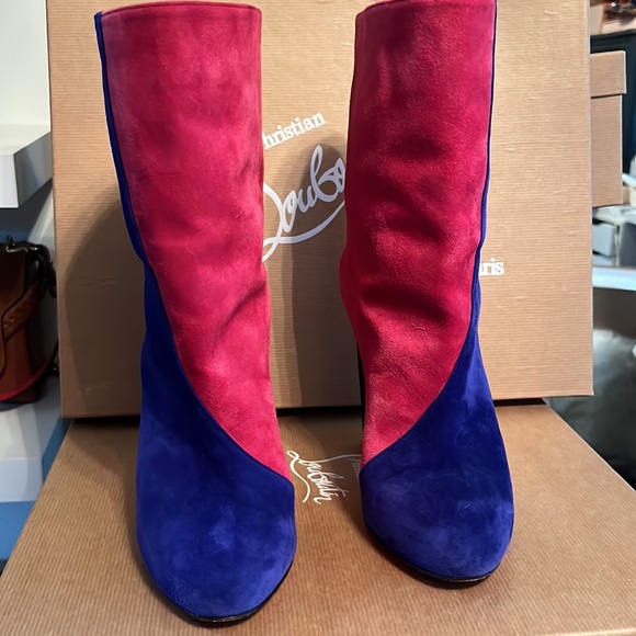 Louboutin Botty Doubke 100 veau velours azulejo 38 Barbie boots - Picture 2 of 11